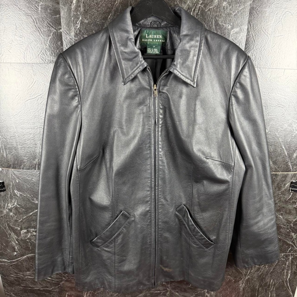 Polo Ralph Lauren Women's Black Leather Coat Jacket XL